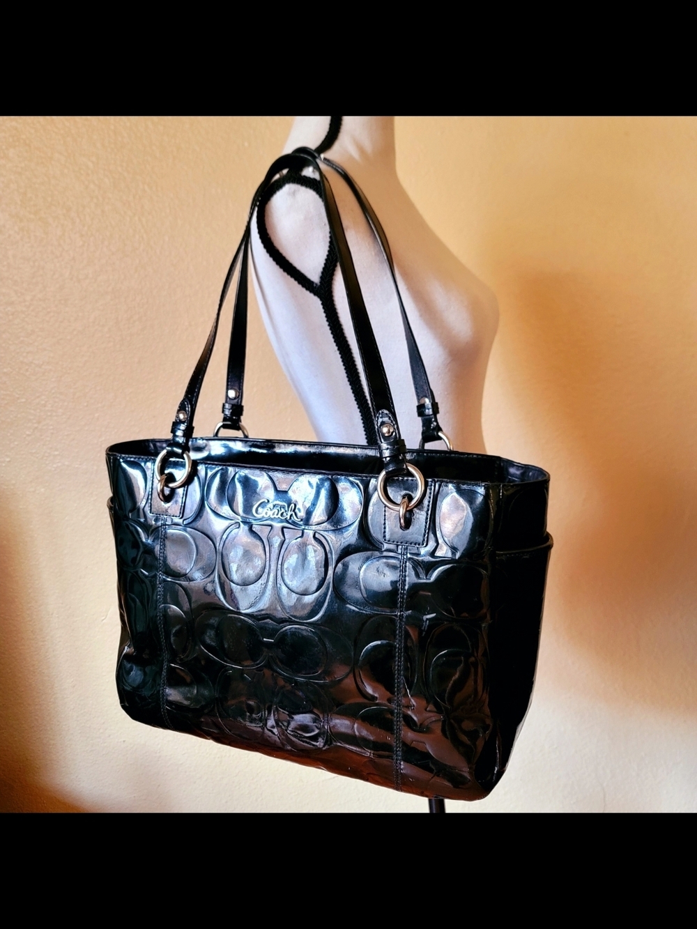 Coach Black Patent Signature Tote Shoulder Bag